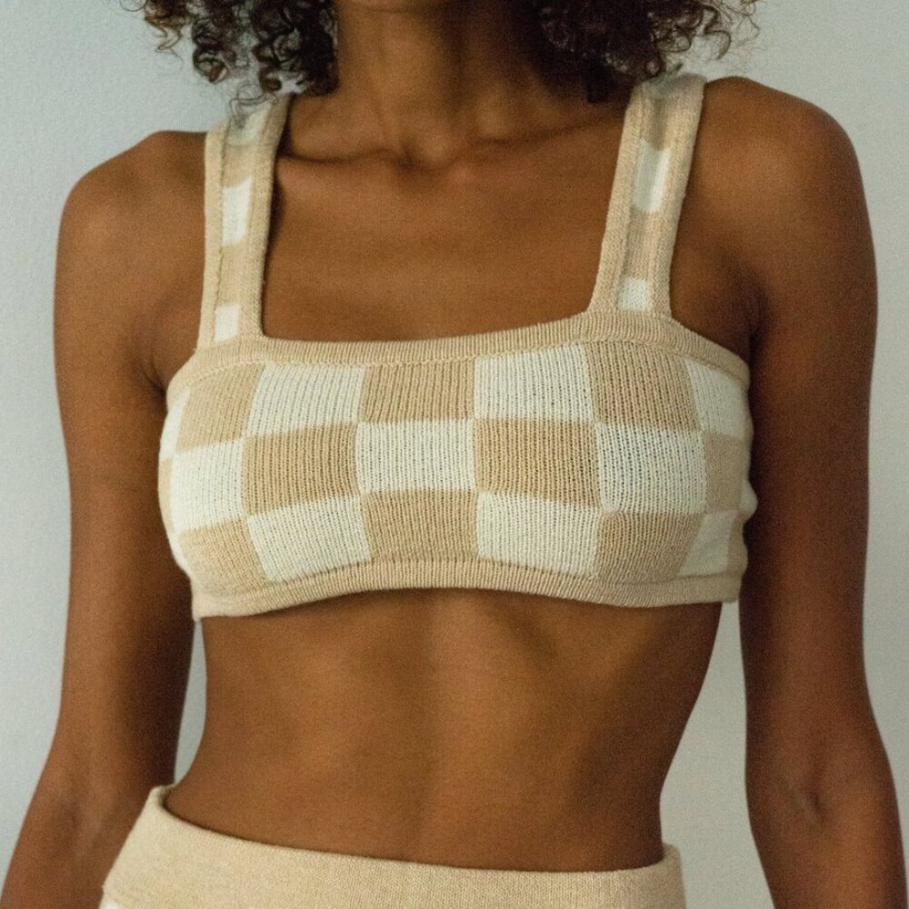 NWT Belle the Label Checkered Tank Top in Beige/Tan Size XS